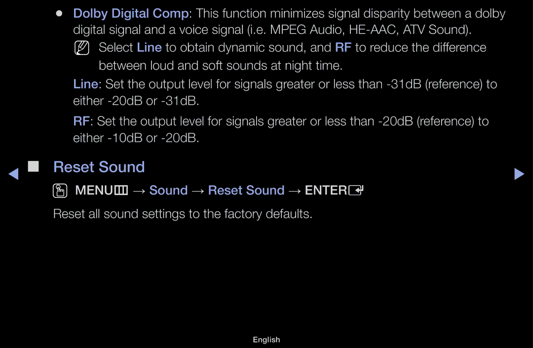 Samsung LT31D310EW/EN, LT31D310EX/EN, LT31D310EW/XU manual Reset Sound 