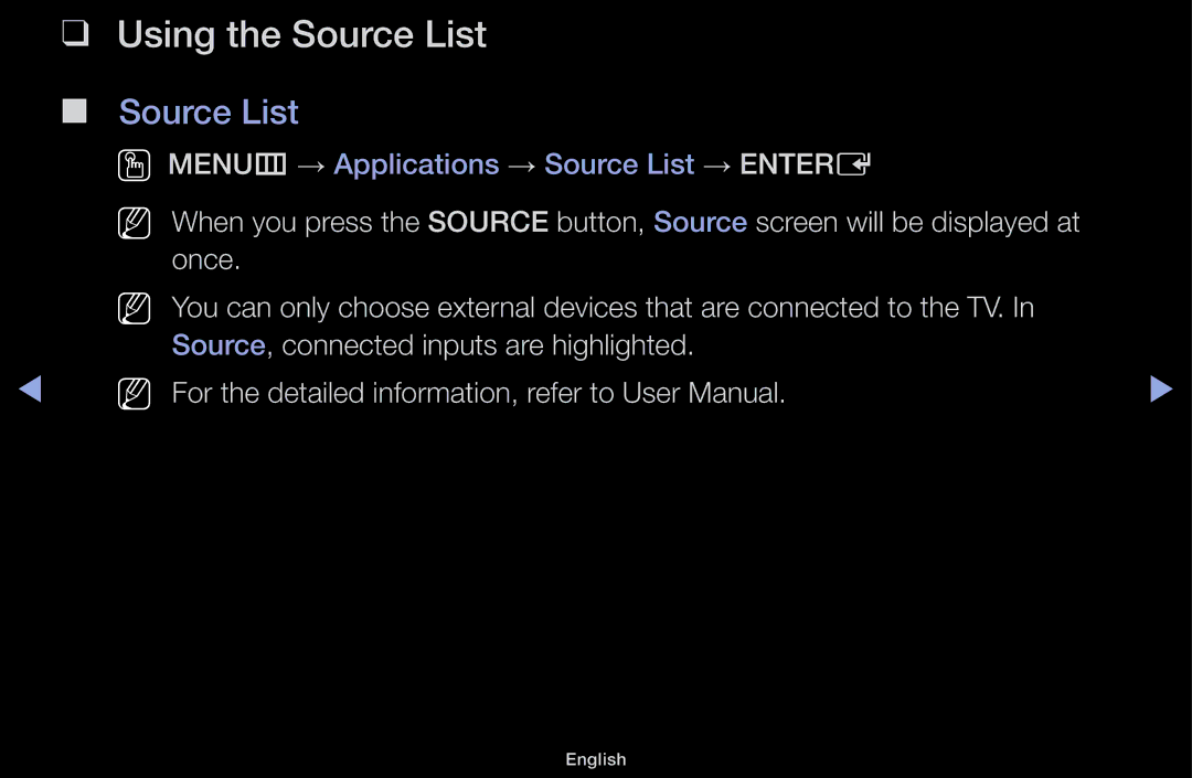 Samsung LT31D310EW/XU, LT31D310EW/EN, LT31D310EX/EN manual Using the Source List 