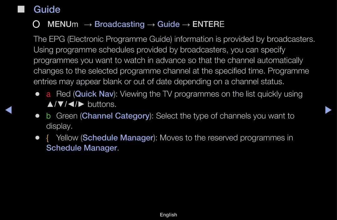 Samsung LT31D310EW/EN, LT31D310EX/EN, LT31D310EW/XU manual OO MENUm → Broadcasting → Guide → Entere 