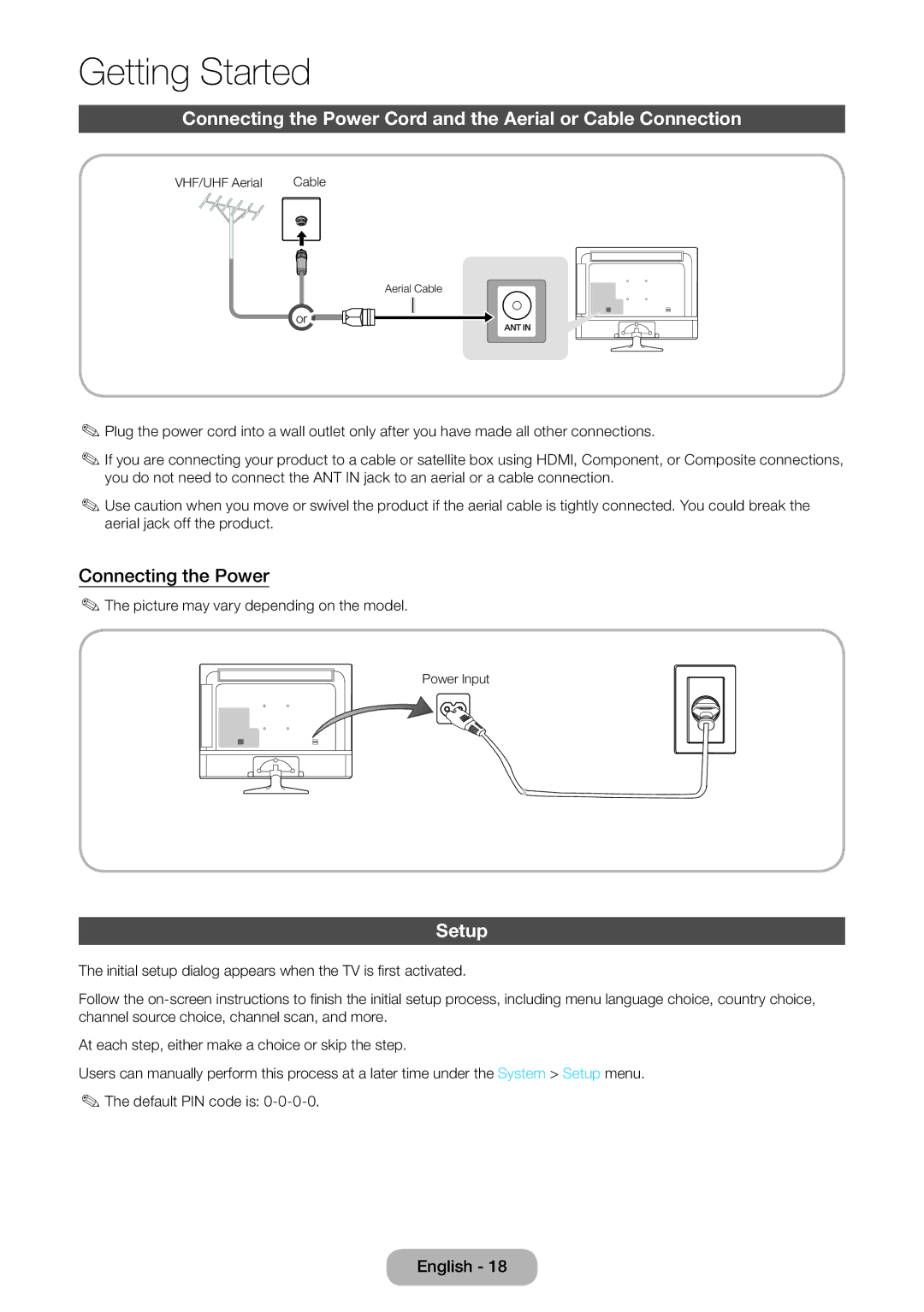 Samsung LT31D310EW/EN, LT31D310EX/EN, LT31D310EW/XU manual Connecting the Power, Setup 