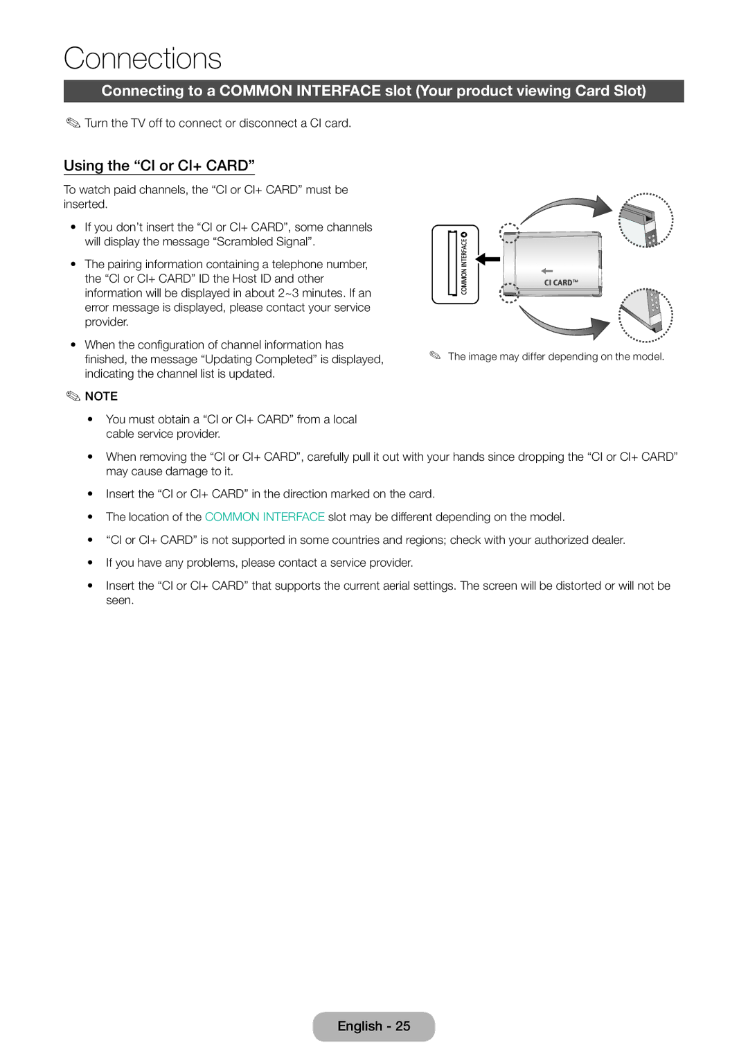 Samsung LT31D310EX/EN, LT31D310EW/EN, LT31D310EW/XU manual Using the CI or CI+ Card 