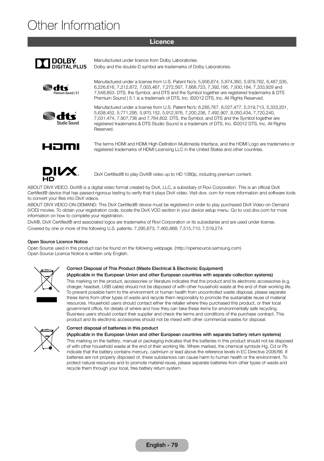 Samsung LT31D310EX/EN, LT31D310EW/EN, LT31D310EW/XU manual Licence, HD 1080p, including premium content 