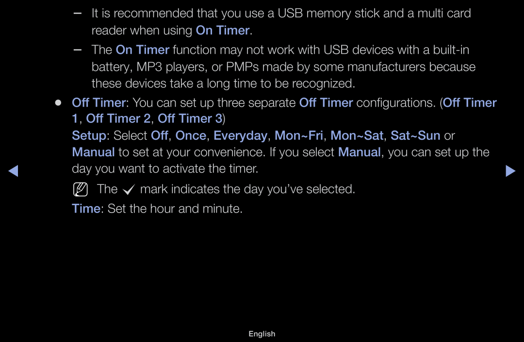 Samsung LT31D310EW/EN manual 1, Off Timer 2, Off Timer, Setup Select Off, Once, Everyday, Mon~Fri, Mon~Sat, Sat~Sun or 