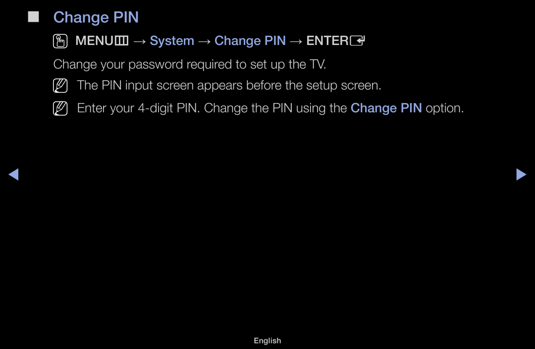 Samsung LT31D310EW/EN, LT31D310EX/EN manual Change PIN, NN The PIN input screen appears before the setup screen, English 