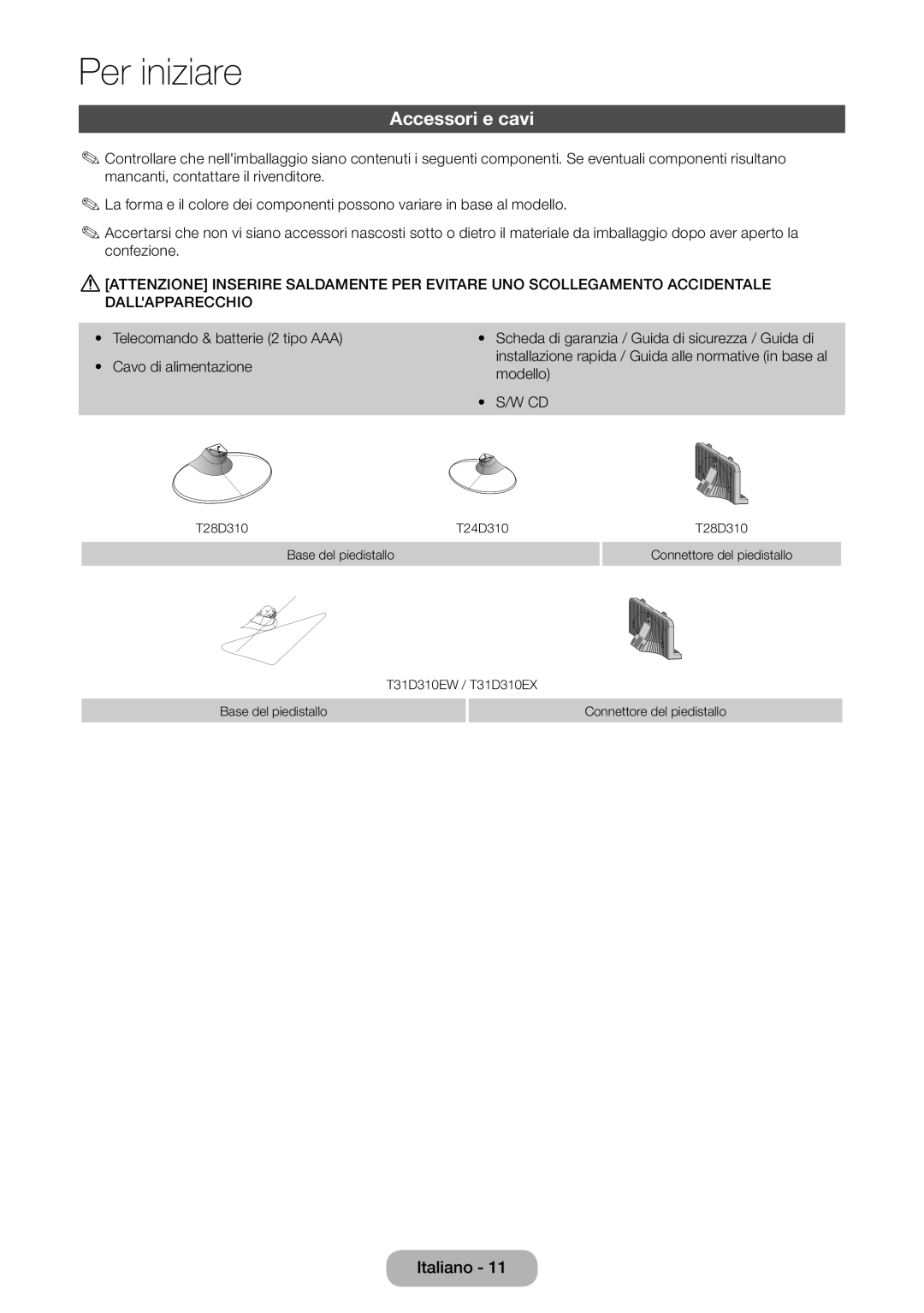 Samsung LT31D310EX/EN, LT31D310EW/EN manual Accessori e cavi 