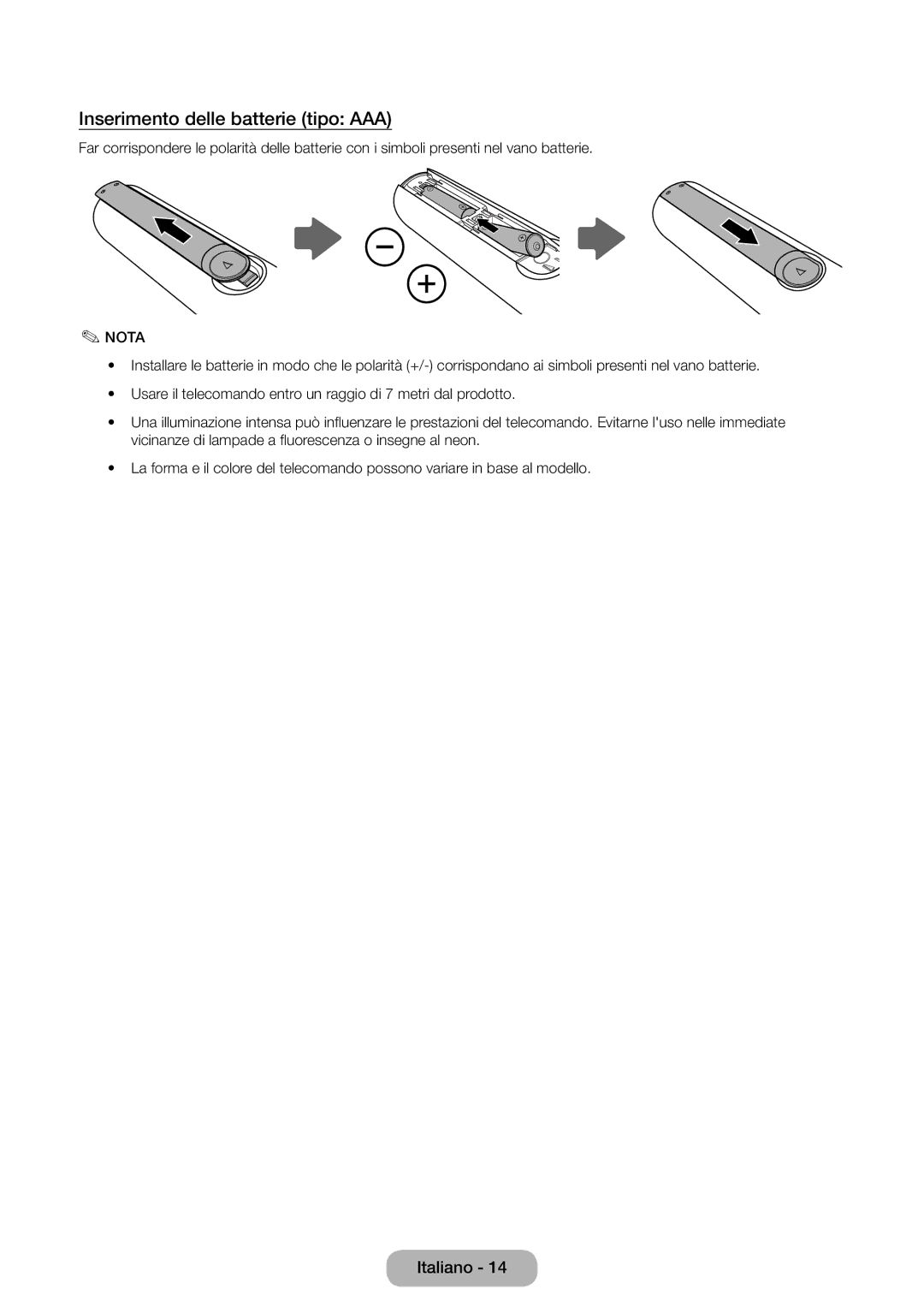 Samsung LT31D310EW/EN, LT31D310EX/EN manual Inserimento delle batterie tipo AAA, Nota 