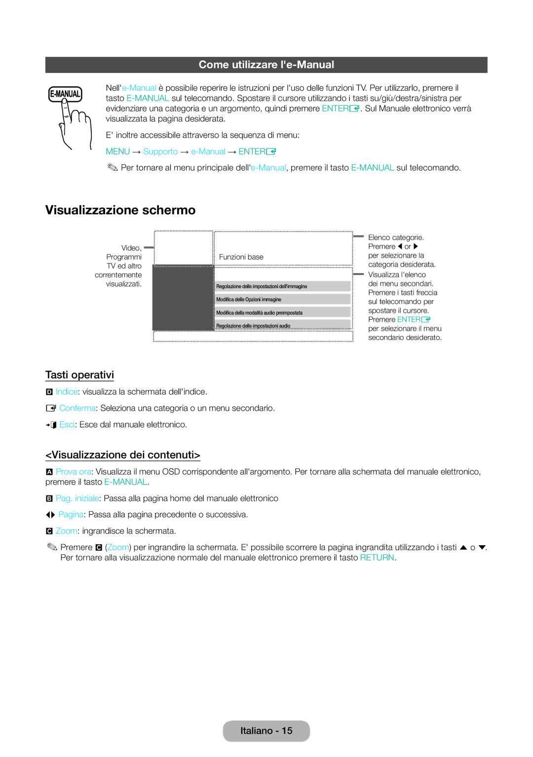 Samsung LT31D310EX/EN Visualizzazione schermo, Come utilizzare le-Manual, Tasti operativi, Visualizzazione dei contenuti 