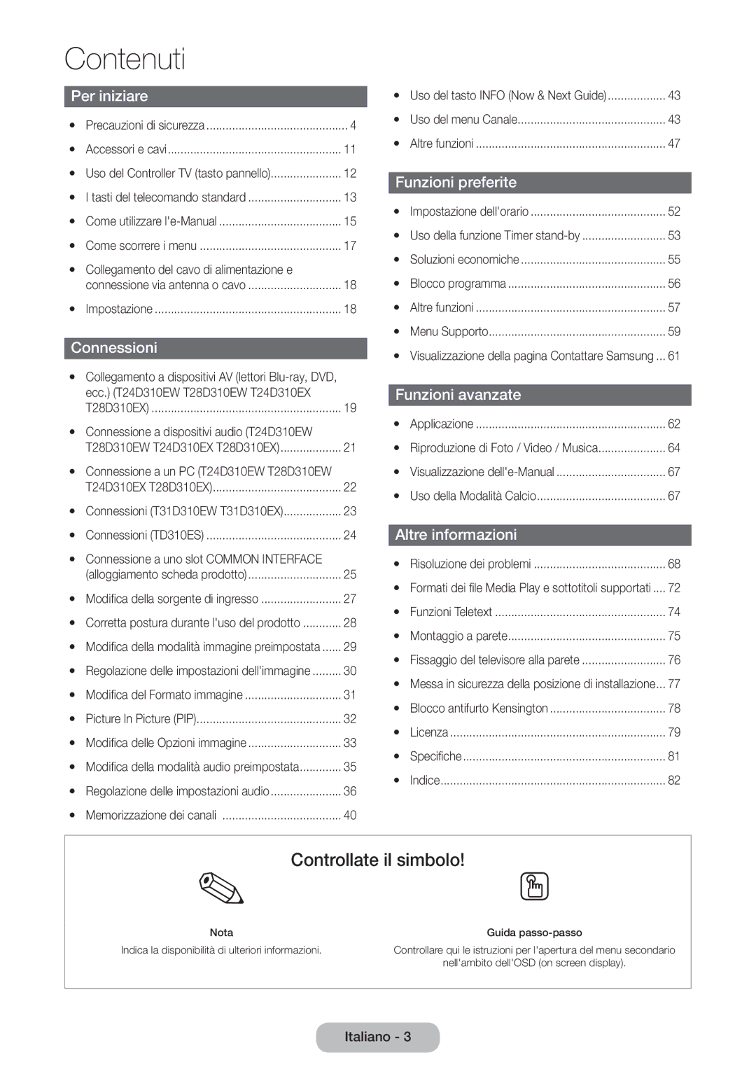 Samsung LT31D310EX/EN, LT31D310EW/EN manual Contenuti 