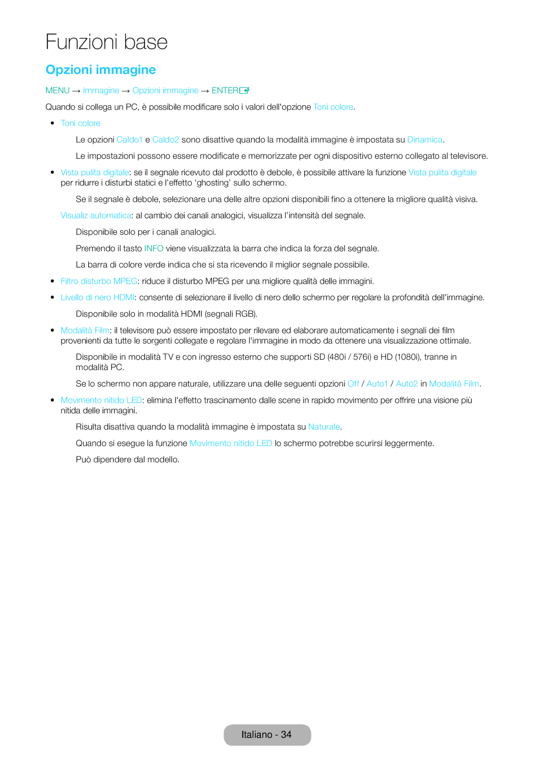 Samsung LT31D310EW/EN, LT31D310EX/EN manual Menu → Immagine → Opzioni immagine → Entere, Toni colore 