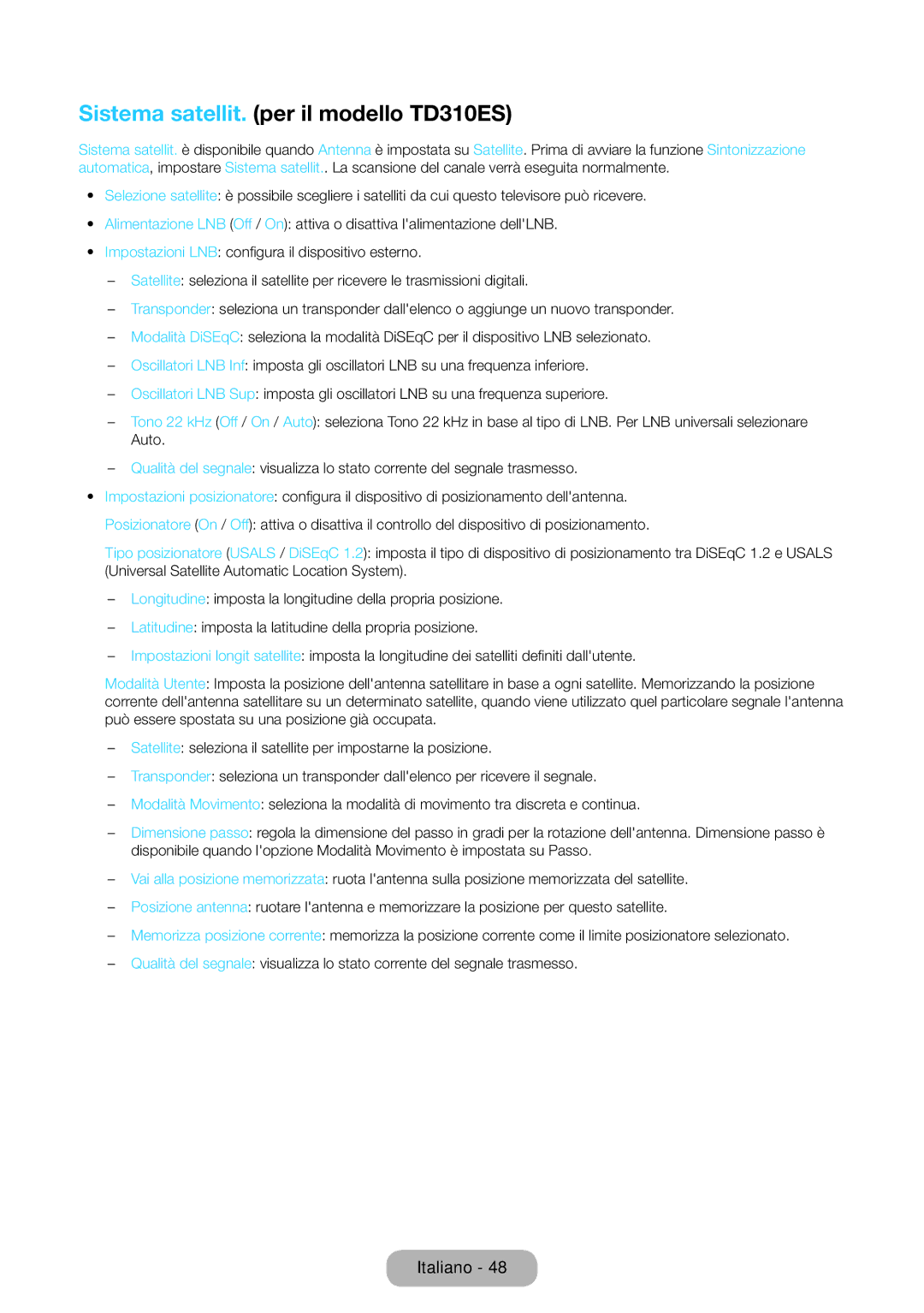 Samsung LT31D310EW/EN, LT31D310EX/EN manual Sistema satellit. per il modello TD310ES 