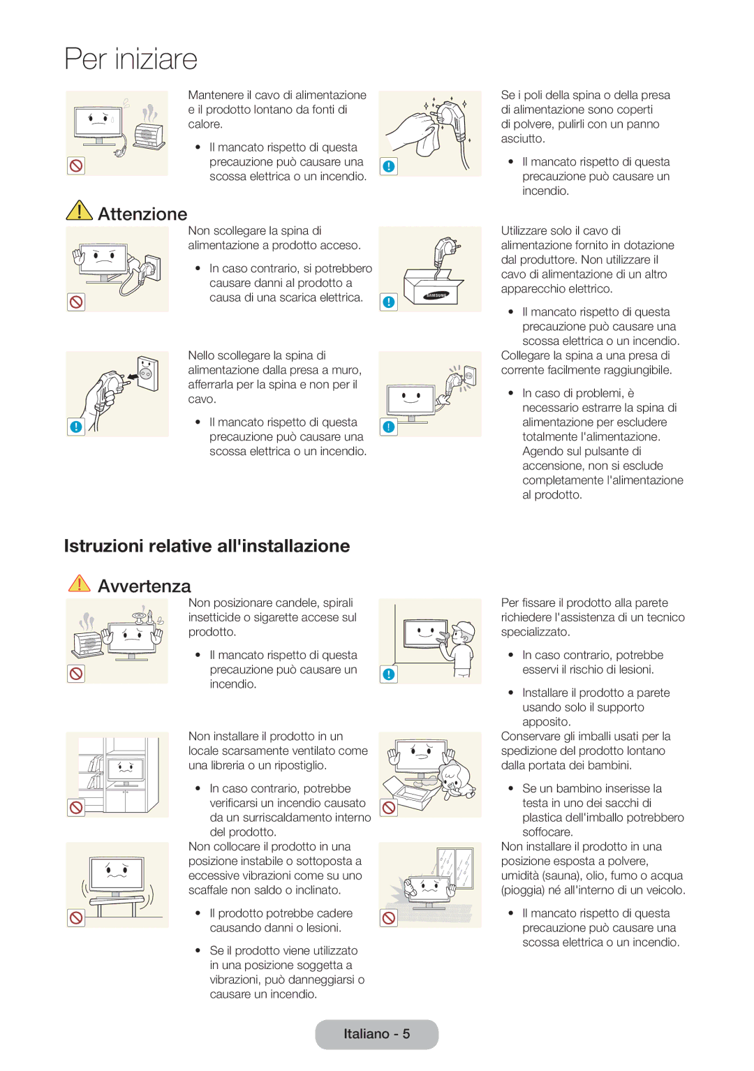 Samsung LT31D310EX/EN, LT31D310EW/EN manual Attenzione, Istruzioni relative allinstallazione 