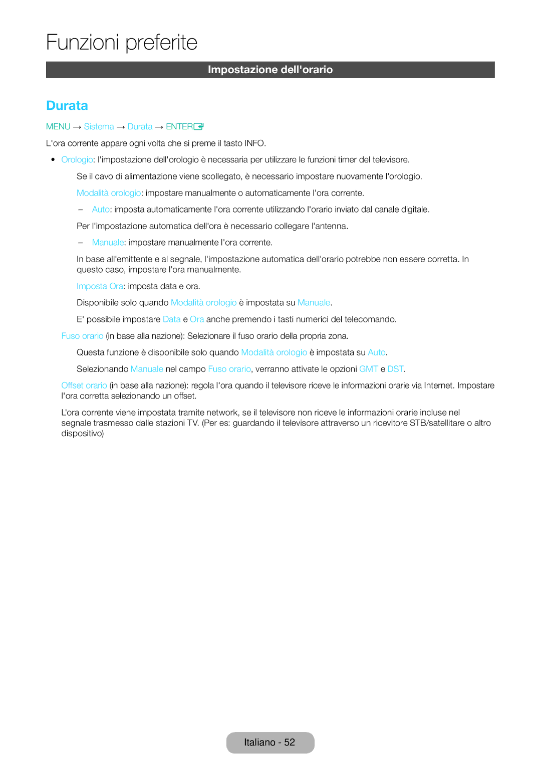 Samsung LT31D310EW/EN, LT31D310EX/EN manual Impostazione dellorario, Menu → Sistema → Durata → Entere 