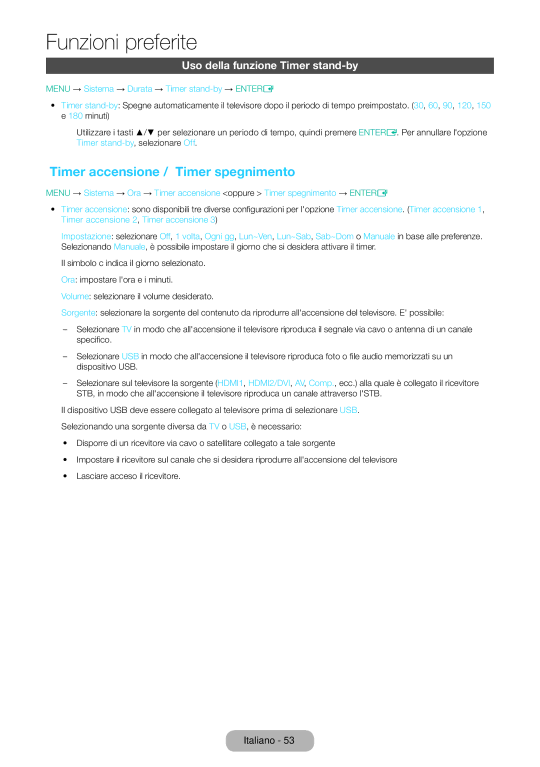 Samsung LT31D310EX/EN, LT31D310EW/EN manual Timer accensione / Timer spegnimento, Uso della funzione Timer stand-by 