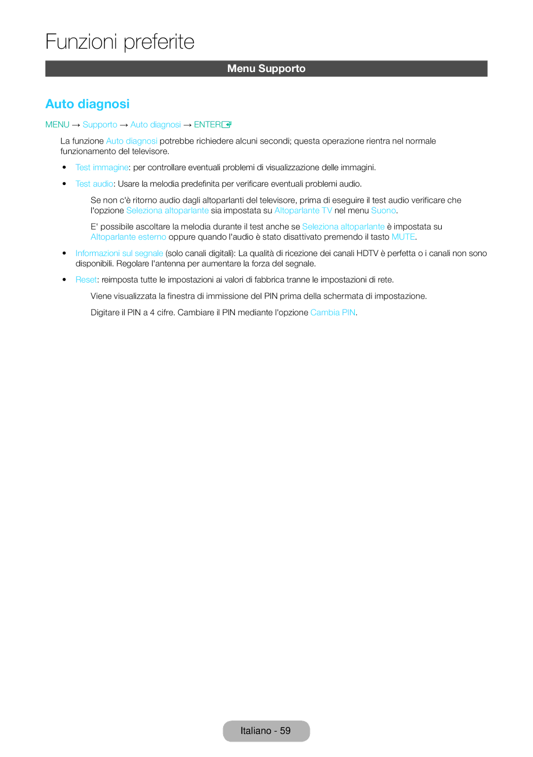 Samsung LT31D310EX/EN, LT31D310EW/EN manual Menu Supporto, Menu → Supporto → Auto diagnosi → Entere 