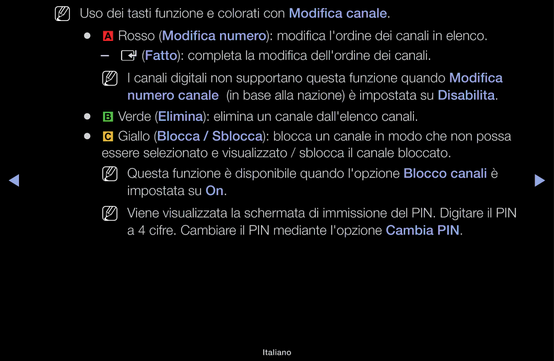 Samsung LT31D310EX/EN, LT31D310EW/EN manual NN Uso dei tasti funzione e colorati con Modifica canale 