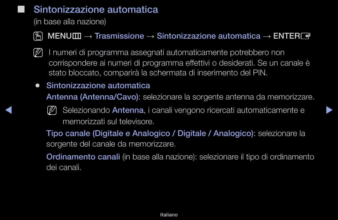 Samsung LT31D310EX/EN, LT31D310EW/EN manual Sintonizzazione automatica, Base alla nazione 