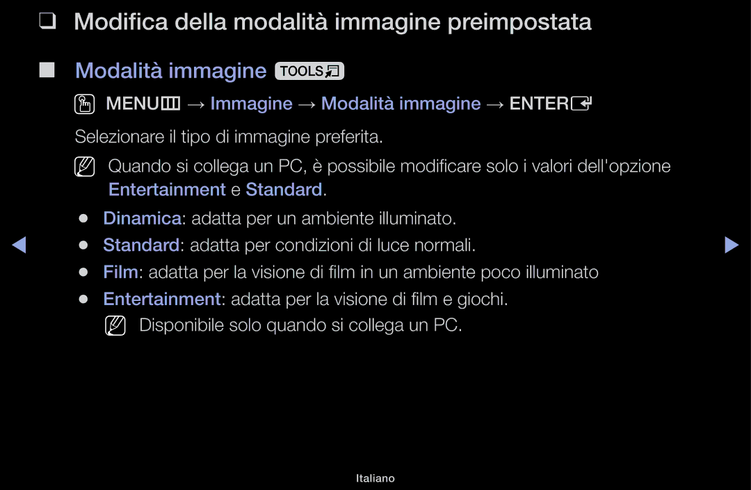 Samsung LT31D310EW/EN, LT31D310EX/EN manual Modifica della modalità immagine preimpostata, Modalità immagine t 