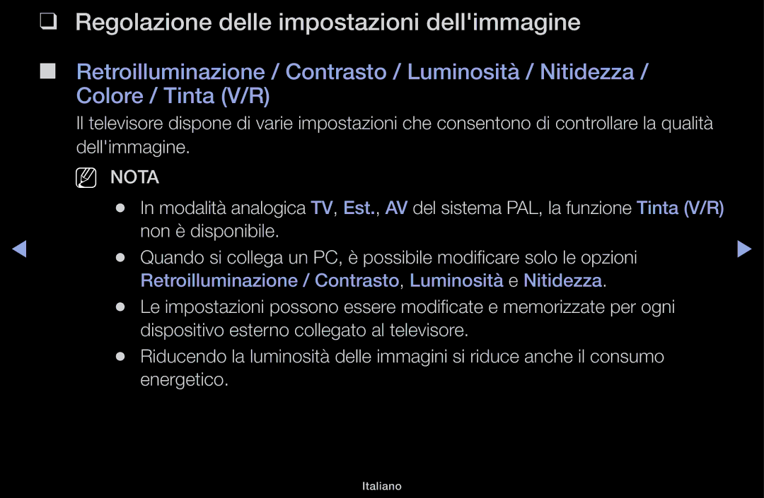 Samsung LT31D310EX/EN, LT31D310EW/EN manual Regolazione delle impostazioni dellimmagine, NN Nota 