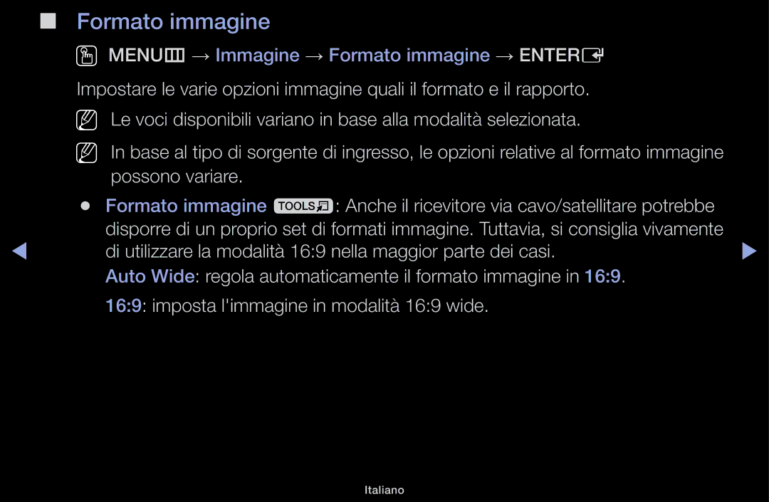 Samsung LT31D310EW/EN, LT31D310EX/EN manual OO MENUm → Immagine → Formato immagine → Entere 