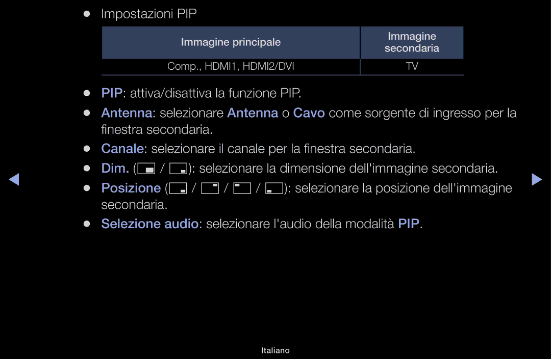 Samsung LT31D310EX/EN, LT31D310EW/EN manual Impostazioni PIP 