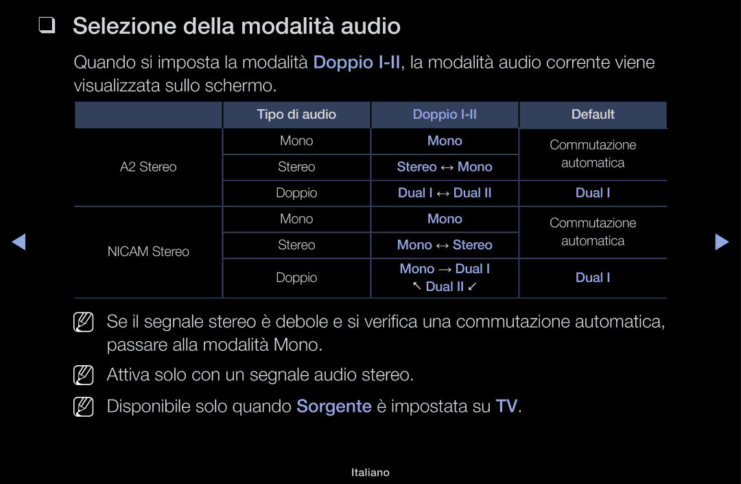 Samsung LT31D310EW/EN, LT31D310EX/EN manual Selezione della modalità audio 