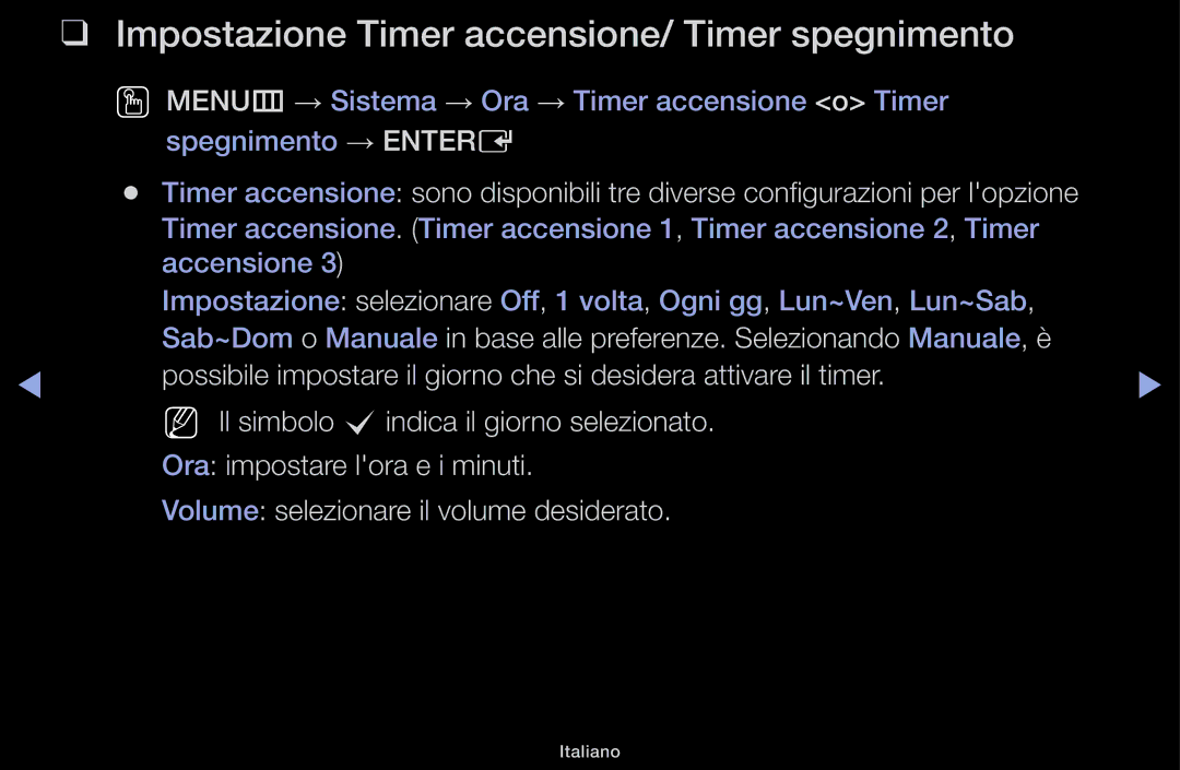 Samsung LT31D310EX/EN, LT31D310EW/EN manual Impostazione Timer accensione/ Timer spegnimento 