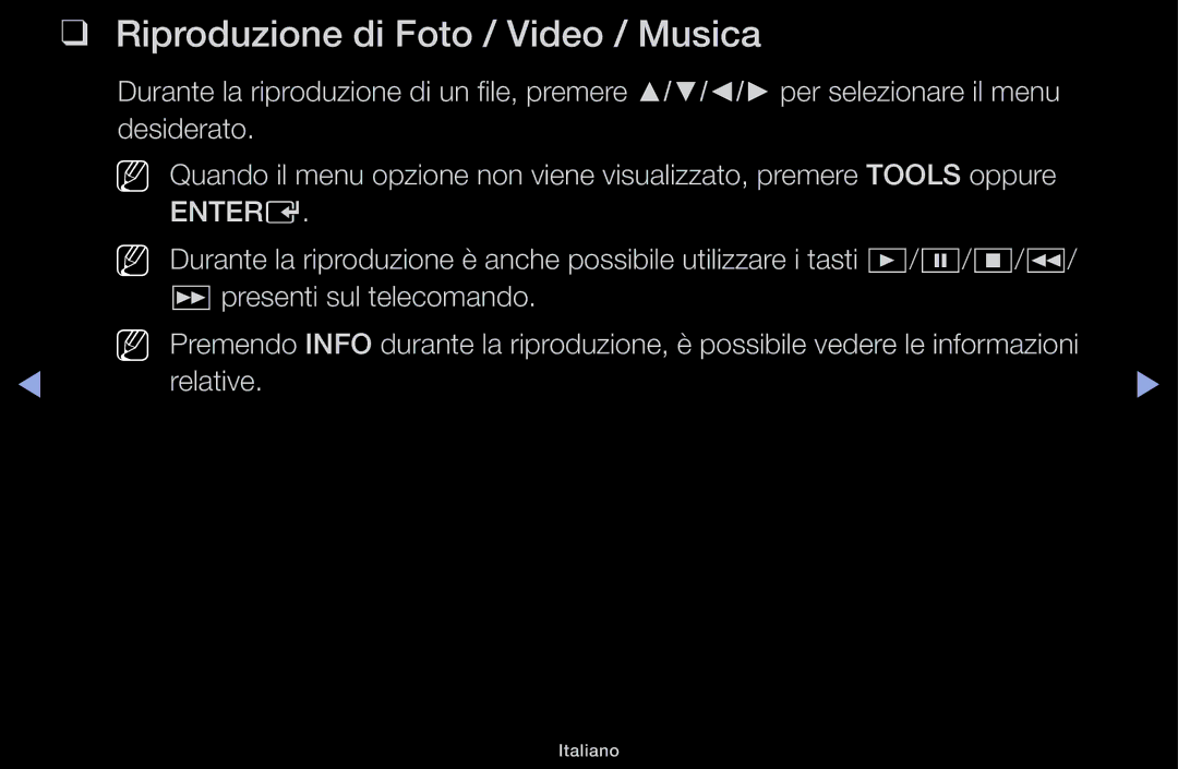 Samsung LT31D310EW/EN, LT31D310EX/EN manual Riproduzione di Foto / Video / Musica, Entere 