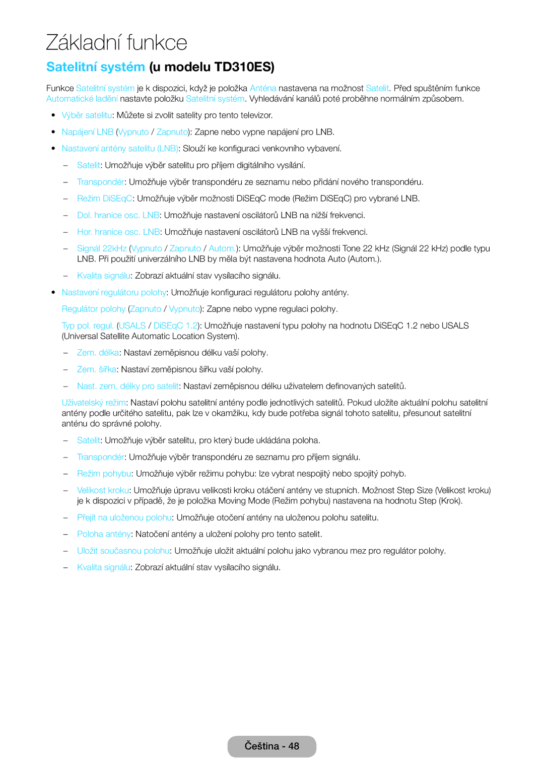 Samsung LT31D310EW/EN, LT31D310EX/EN manual Satelitní systém u modelu TD310ES 