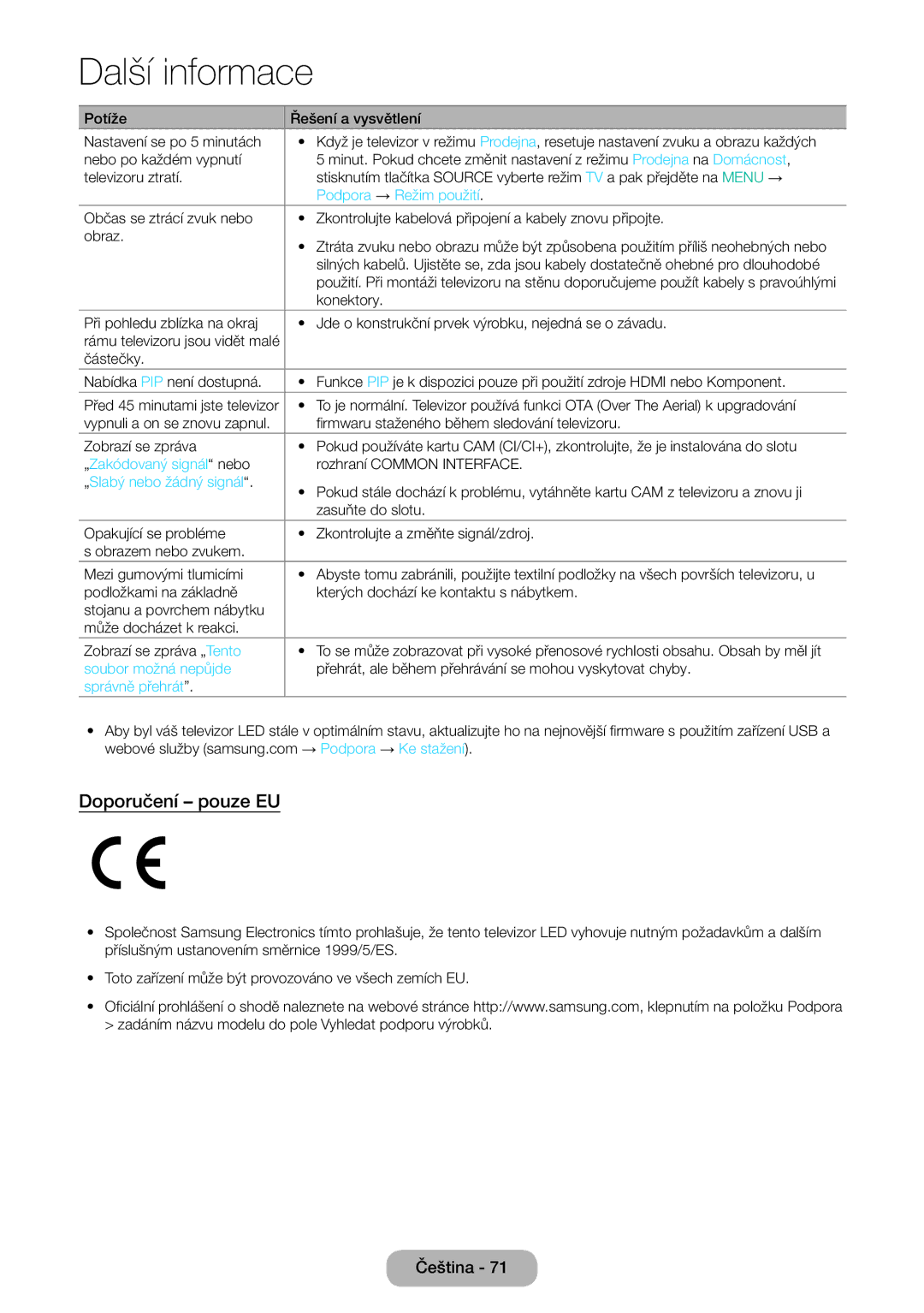 Samsung LT31D310EX/EN, LT31D310EW/EN manual Doporučení pouze EU 