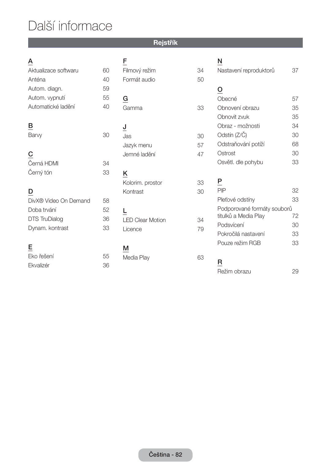 Samsung LT31D310EW/EN, LT31D310EX/EN manual Rejstřík, Pip 