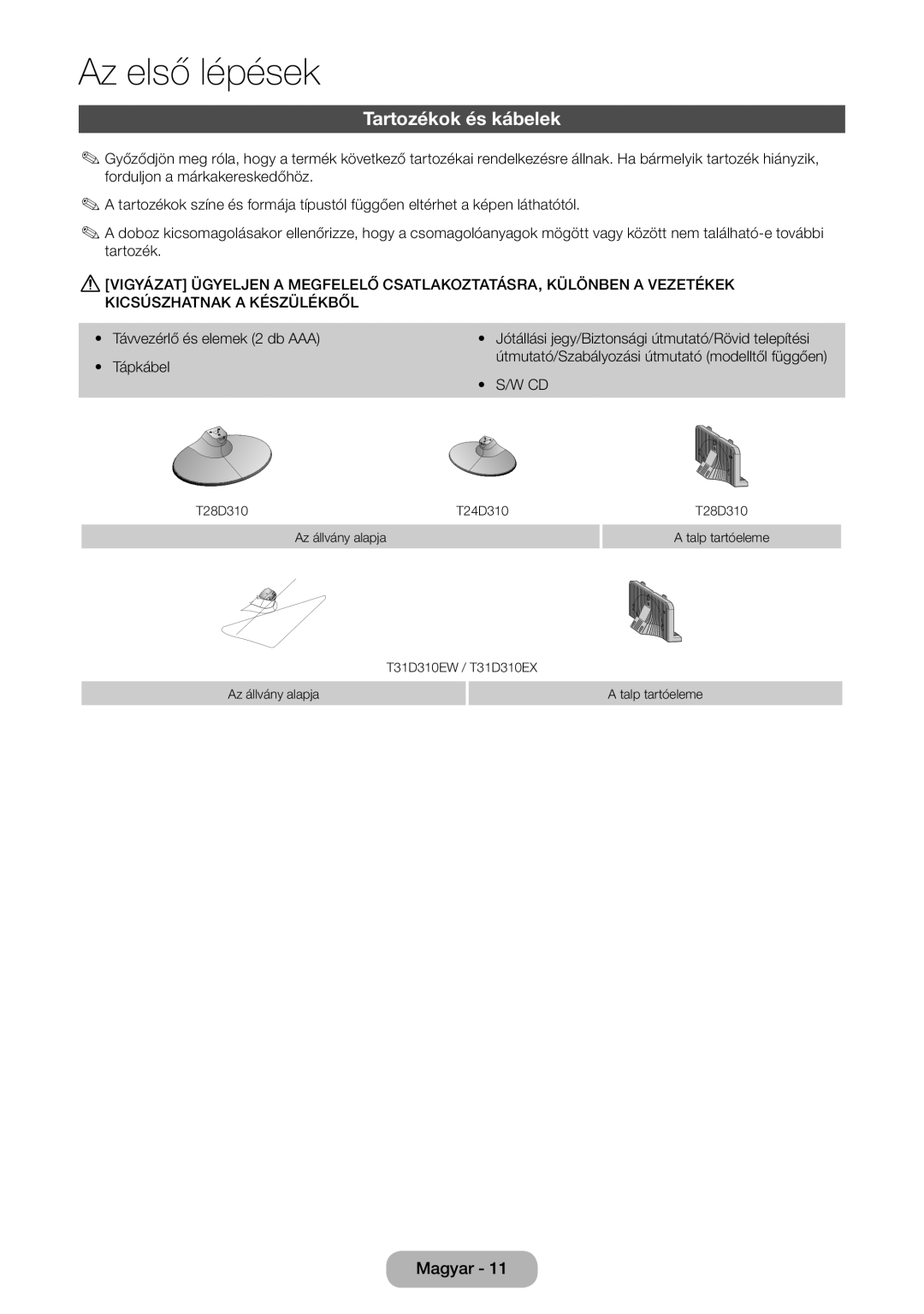 Samsung LT31D310EX/EN, LT31D310EW/EN manual Tartozékok és kábelek 