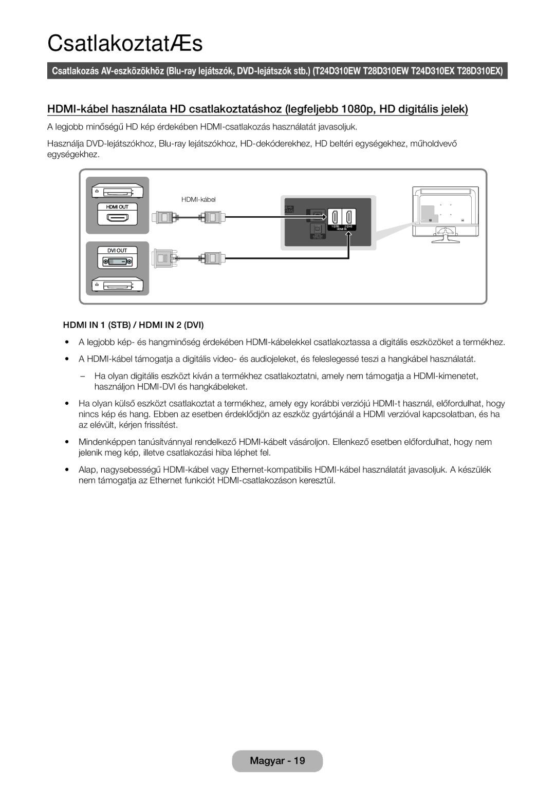 Samsung LT31D310EX/EN, LT31D310EW/EN manual Csatlakoztatás 