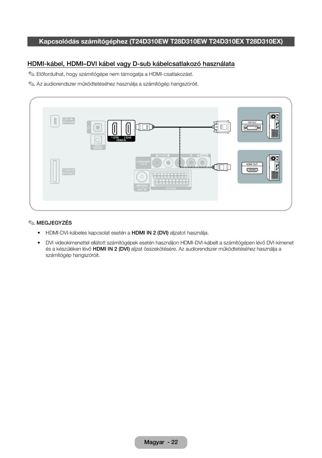 Samsung LT31D310EW/EN, LT31D310EX/EN manual Megjegyzés 