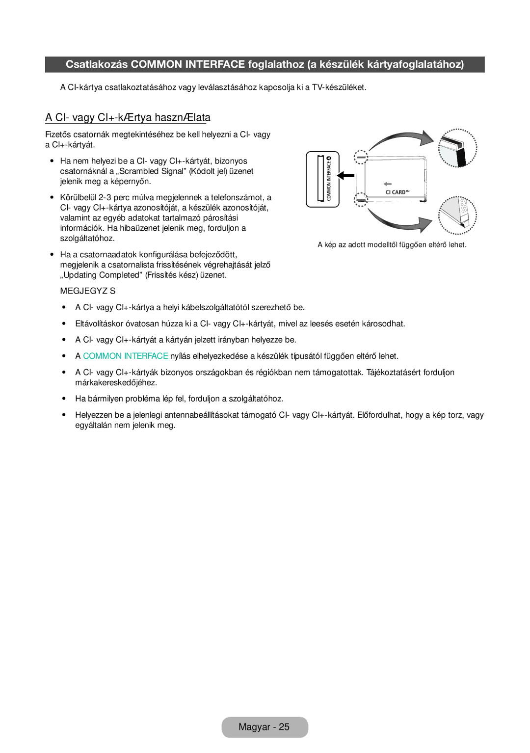 Samsung LT31D310EX/EN, LT31D310EW/EN manual CI- vagy CI+-kártya használata 