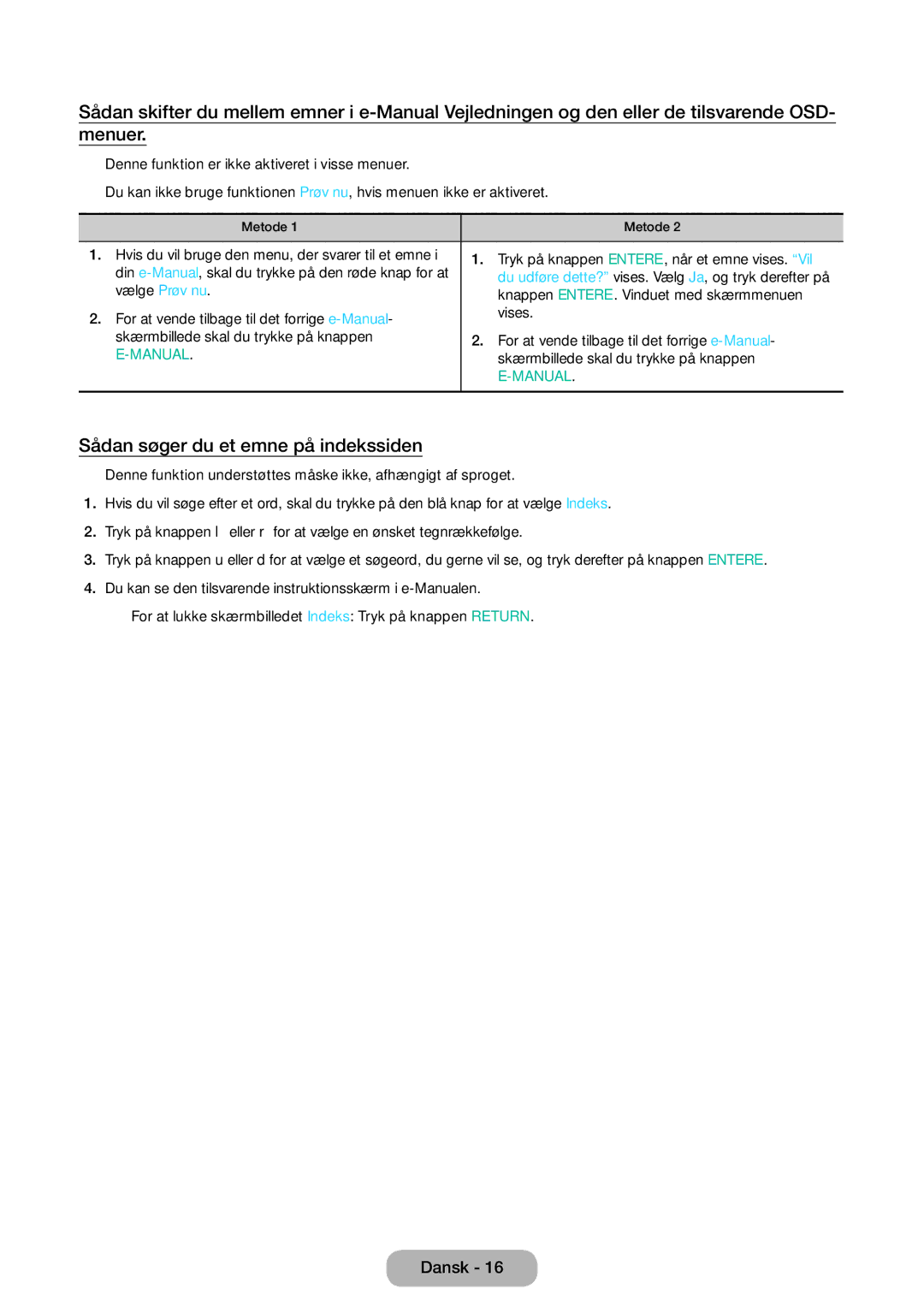 Samsung LT31D310EW/XU manual Sådan søger du et emne på indekssiden 