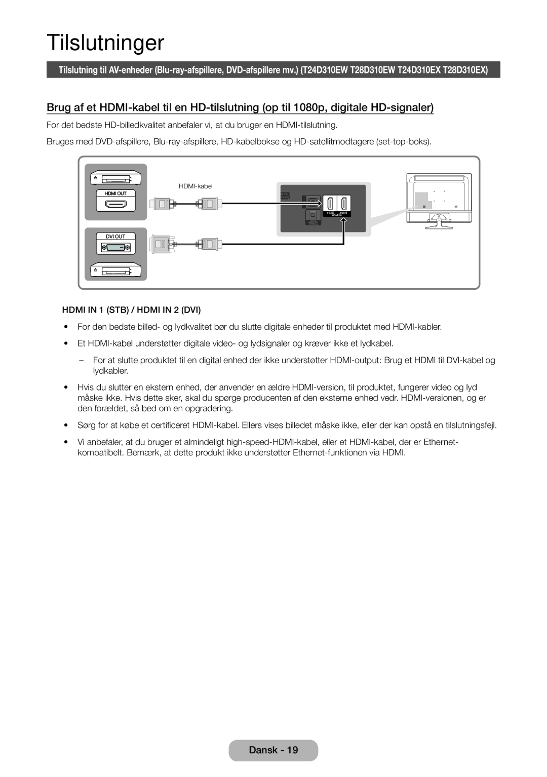 Samsung LT31D310EW/XU manual Tilslutninger 