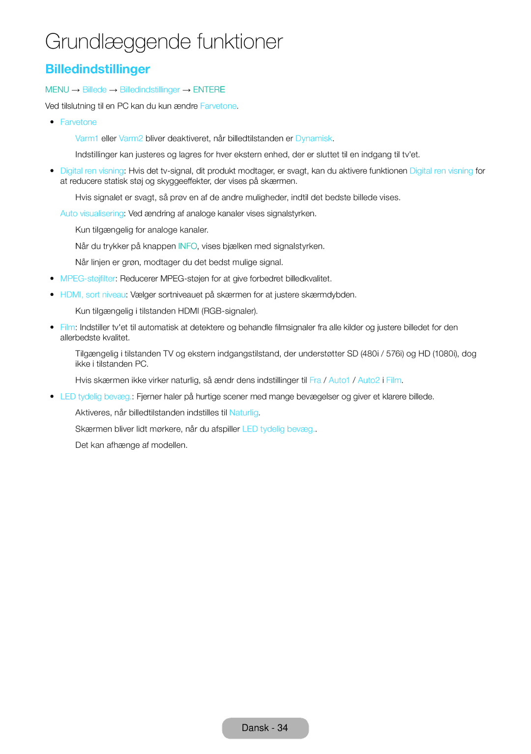 Samsung LT31D310EW/XU manual Billedindstillinger, Farvetone 