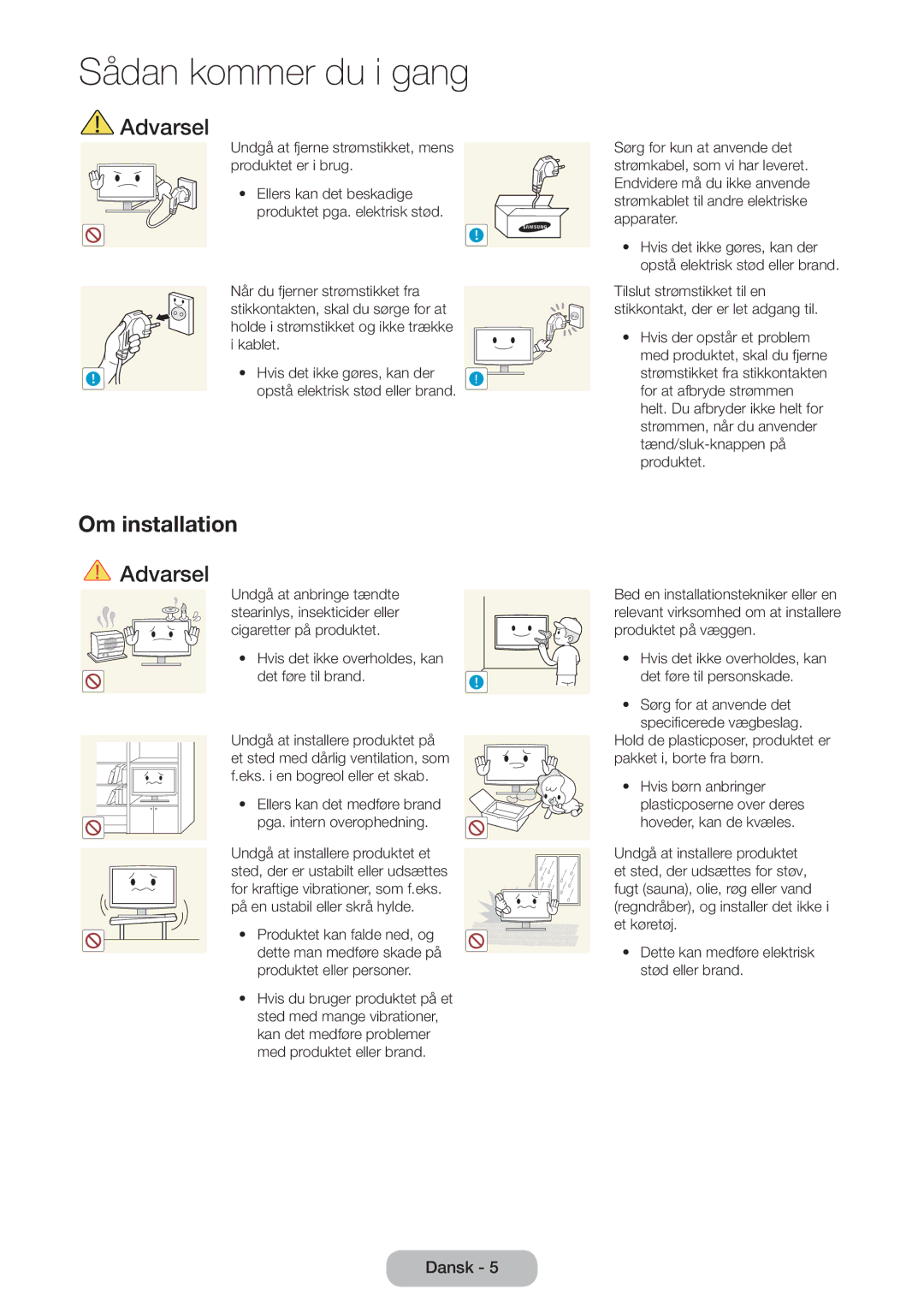 Samsung LT31D310EW/XU manual Om installation, Det føre til brand 