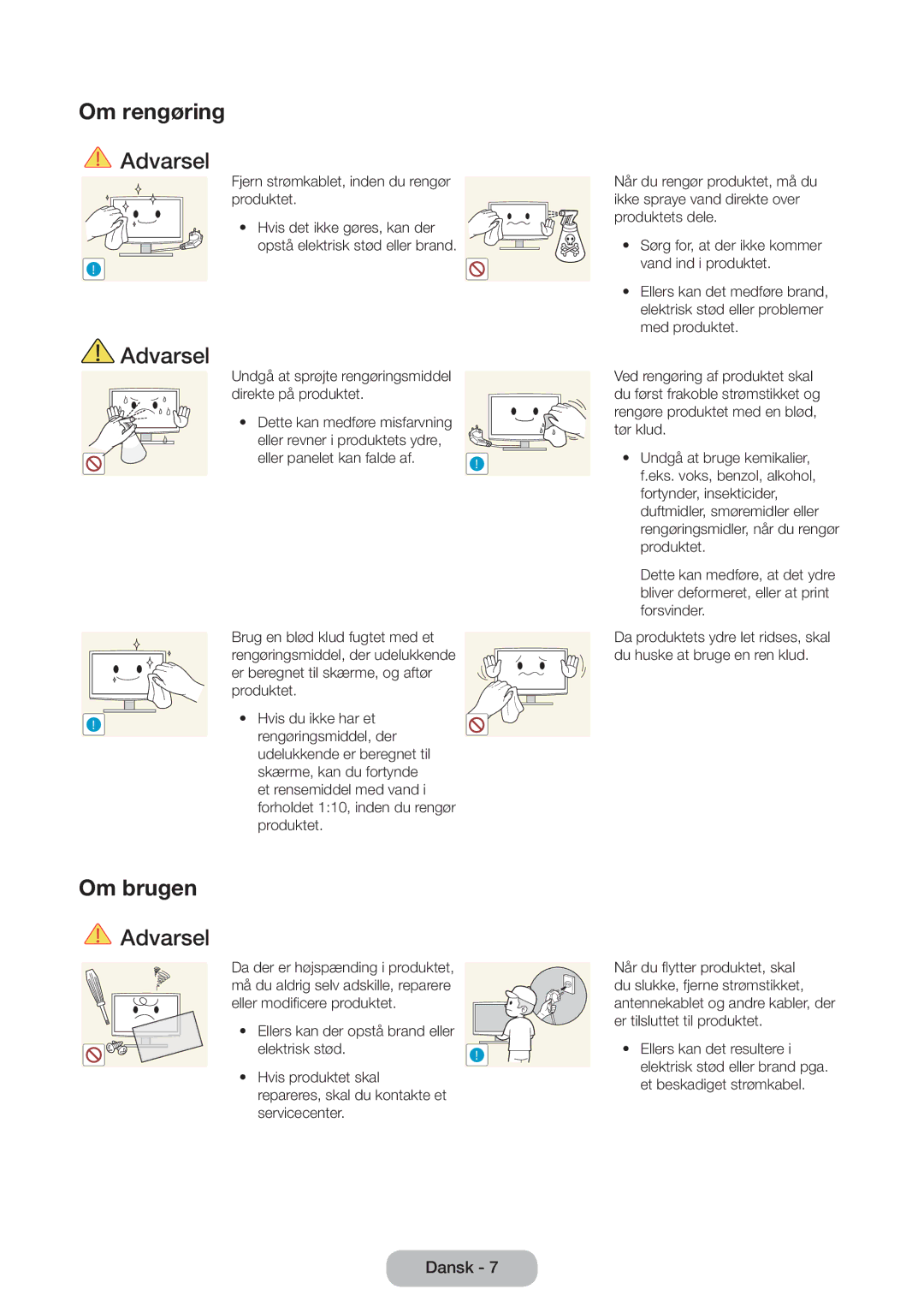 Samsung LT31D310EW/XU manual Om rengøring, Om brugen 