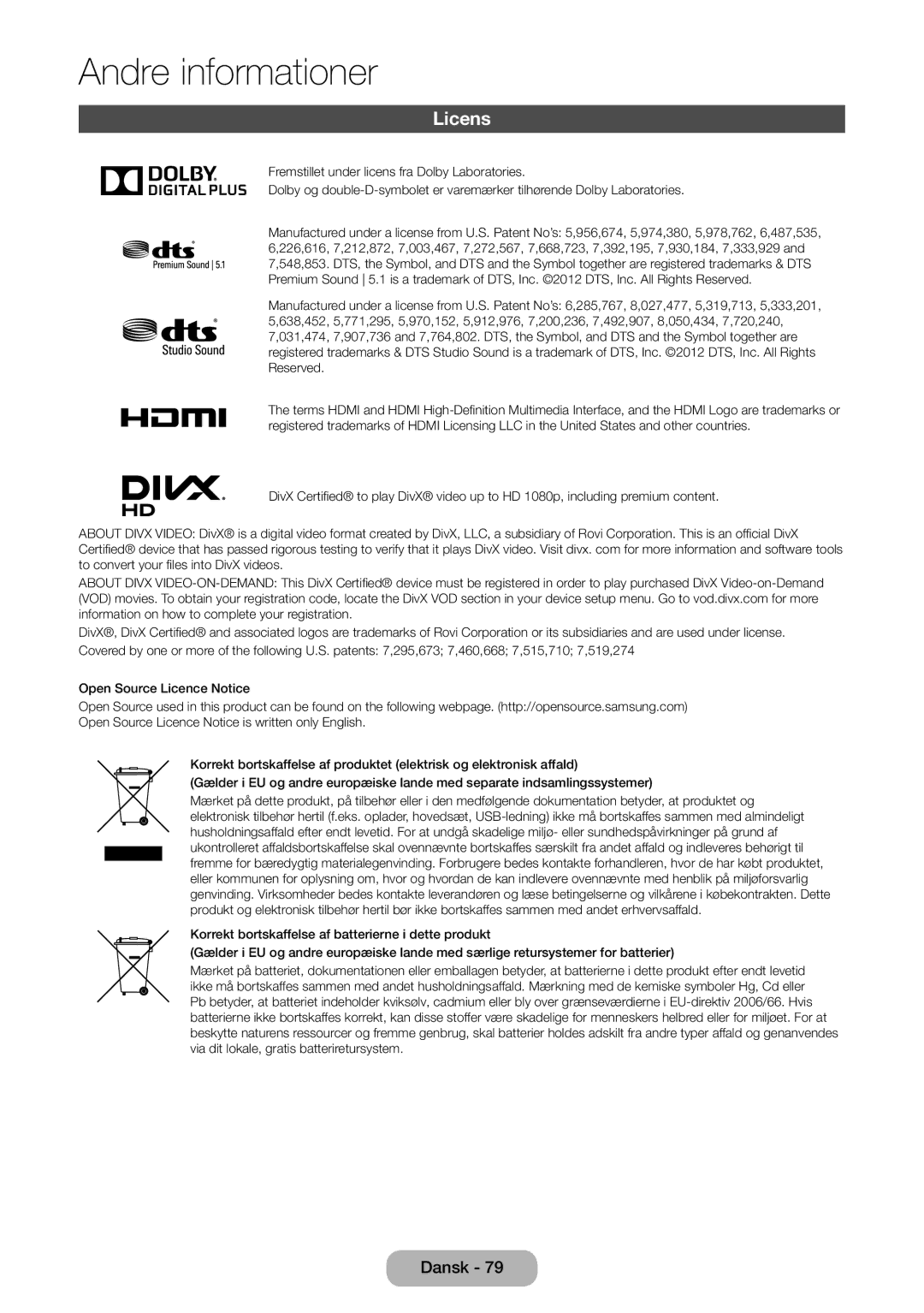 Samsung LT31D310EW/XU manual Licens, HD 1080p, including premium content 