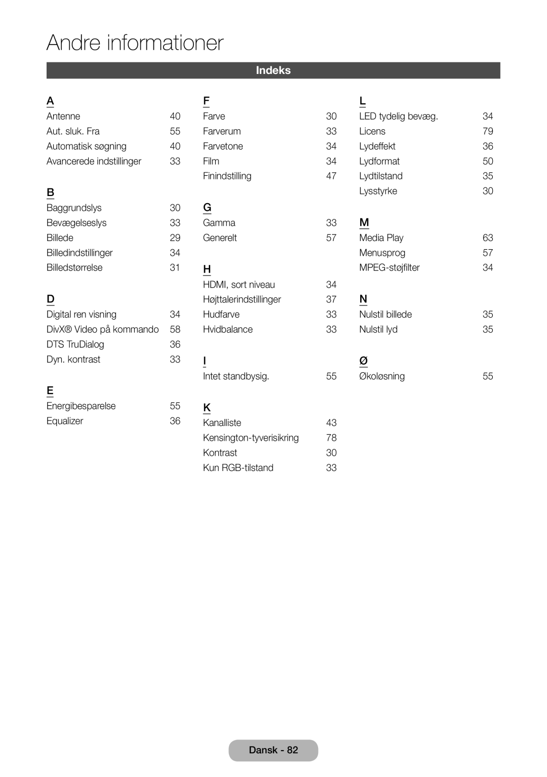 Samsung LT31D310EW/XU manual Indeks 