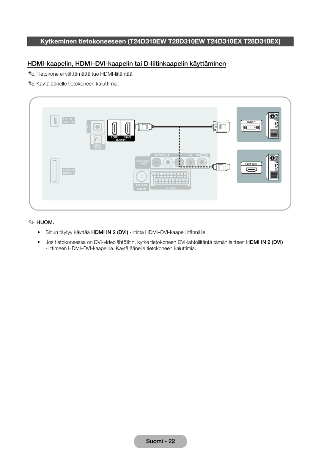 Samsung LT31D310EW/XU manual Huom 