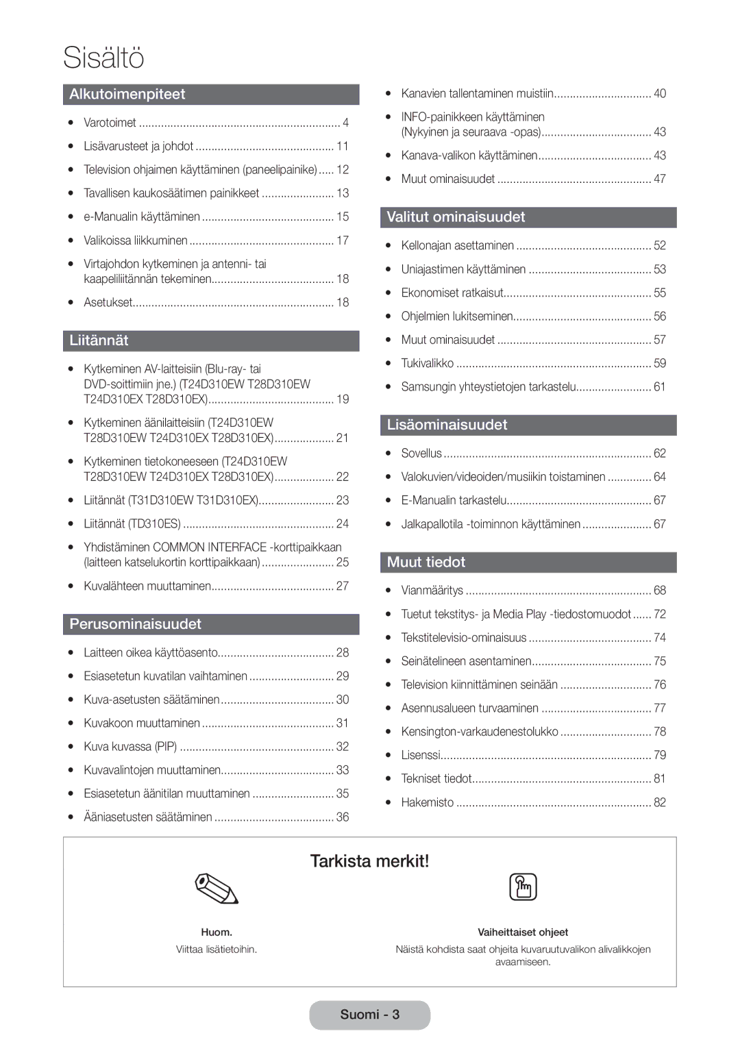 Samsung LT31D310EW/XU manual Sisältö 