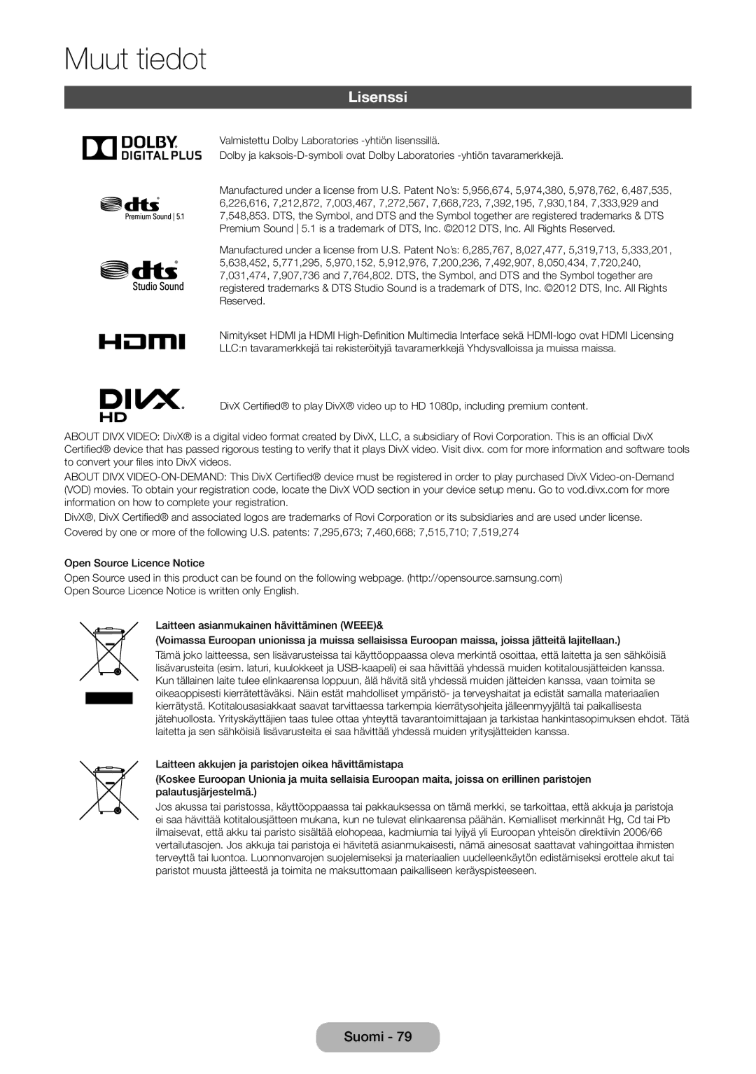 Samsung LT31D310EW/XU manual Lisenssi 