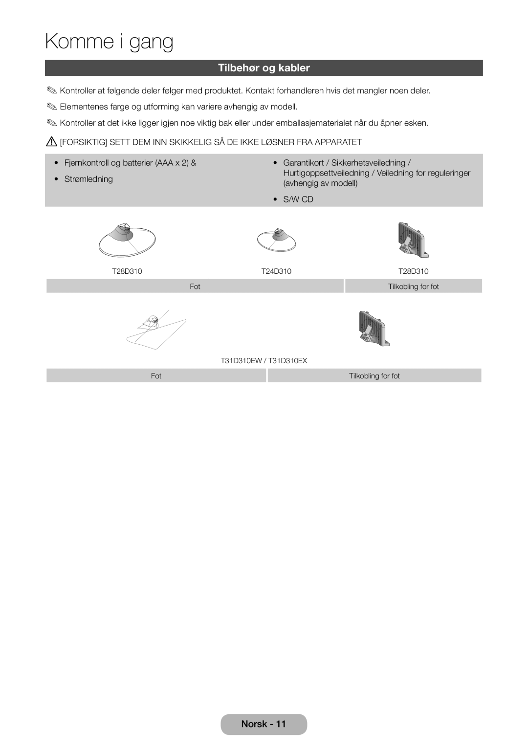 Samsung LT31D310EW/XU manual Tilbehør og kabler 