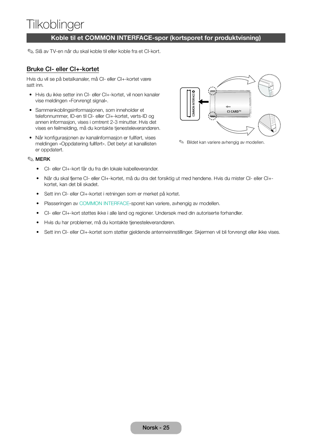 Samsung LT31D310EW/XU manual Bruke CI- eller CI+-kortet 