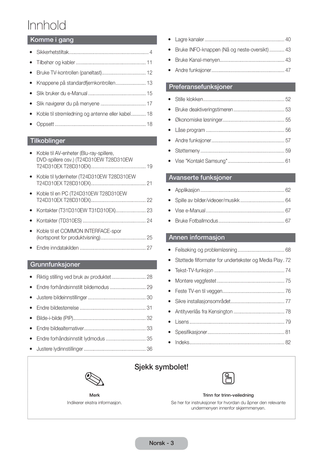 Samsung LT31D310EW/XU manual Innhold 