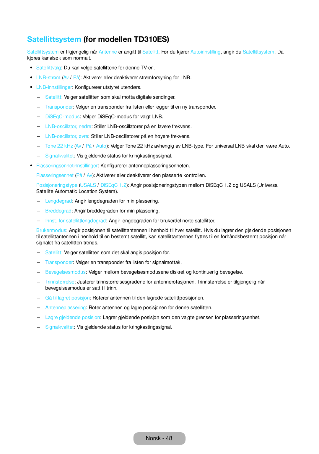 Samsung LT31D310EW/XU manual Satellittsystem for modellen TD310ES 