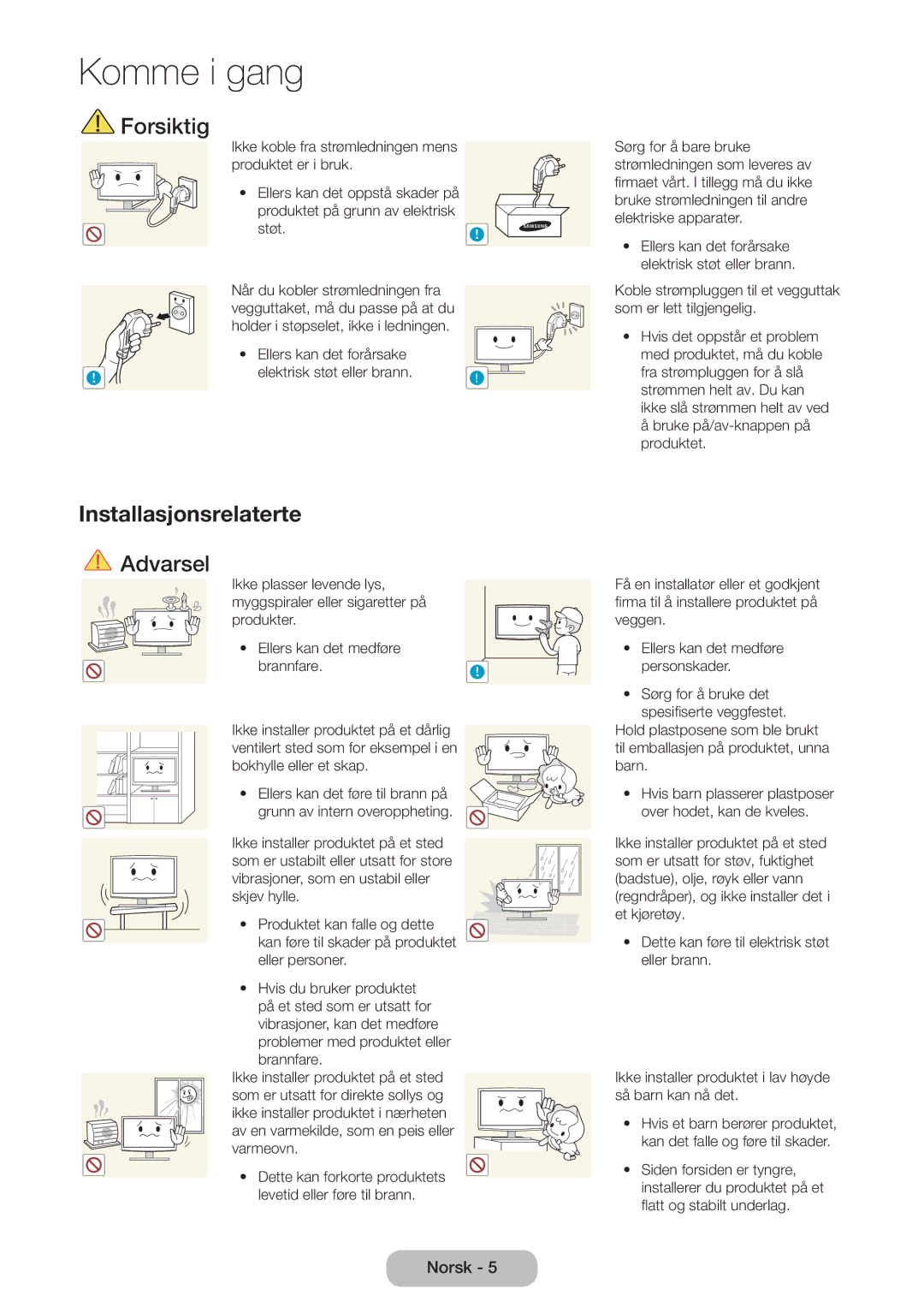 Samsung LT31D310EW/XU manual Forsiktig, Installasjonsrelaterte 