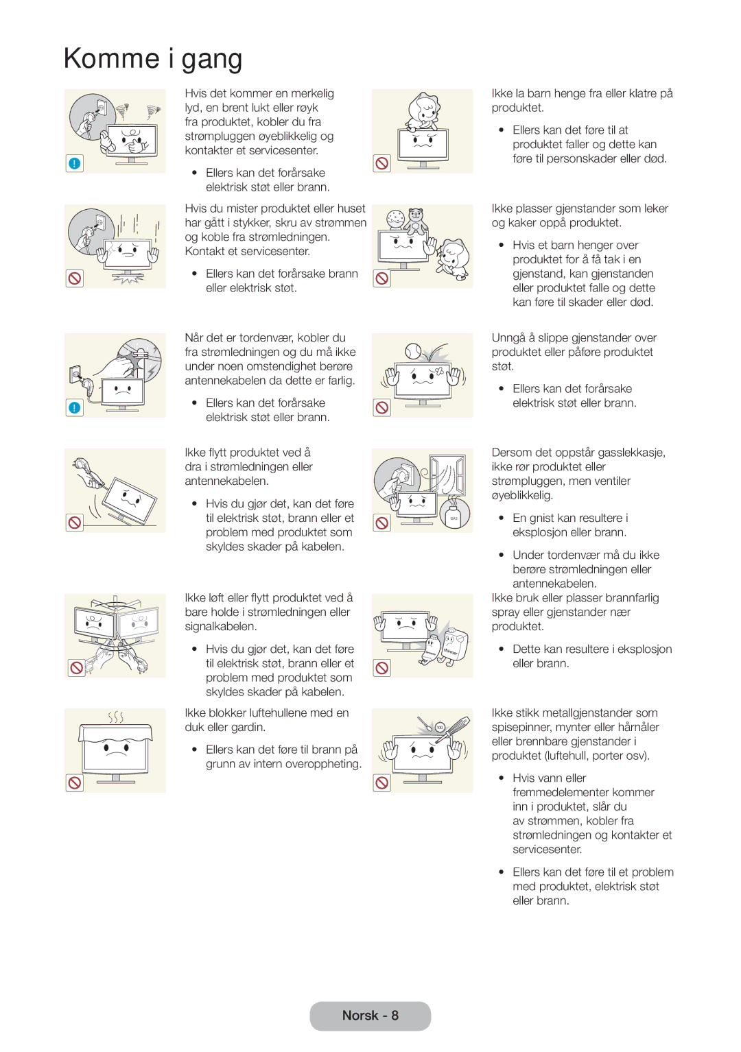 Samsung LT31D310EW/XU manual Ikke blokker luftehullene med en duk eller gardin 